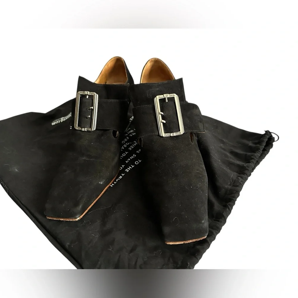 John Fluevog Black Suede Bishop Buckled Heels sz 10.5 EUC whimsigoth loafers - Picture 7 of 16